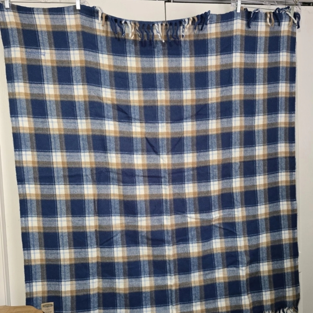 Vintage Faribault Woolen Mill Co. Tartan Blue Plaid Blanket 57 x 53  ~Acrylic